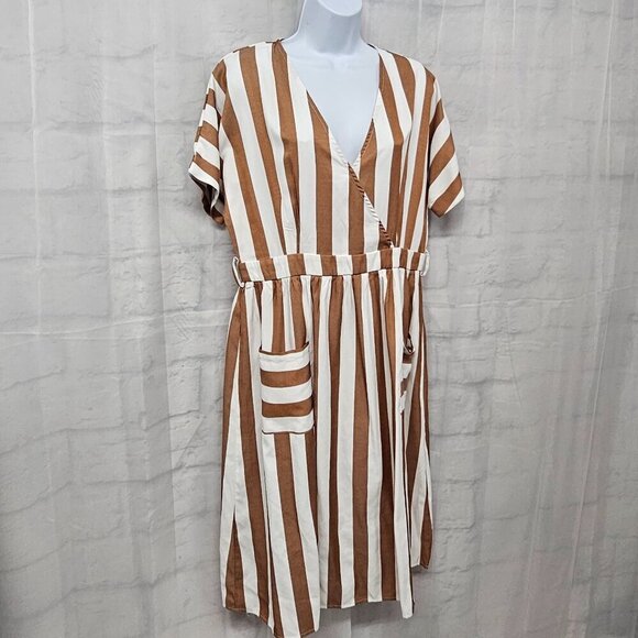 Journey Five Brown White Striped Retro Fit & Flare Dress XL - Picture 5 of 14